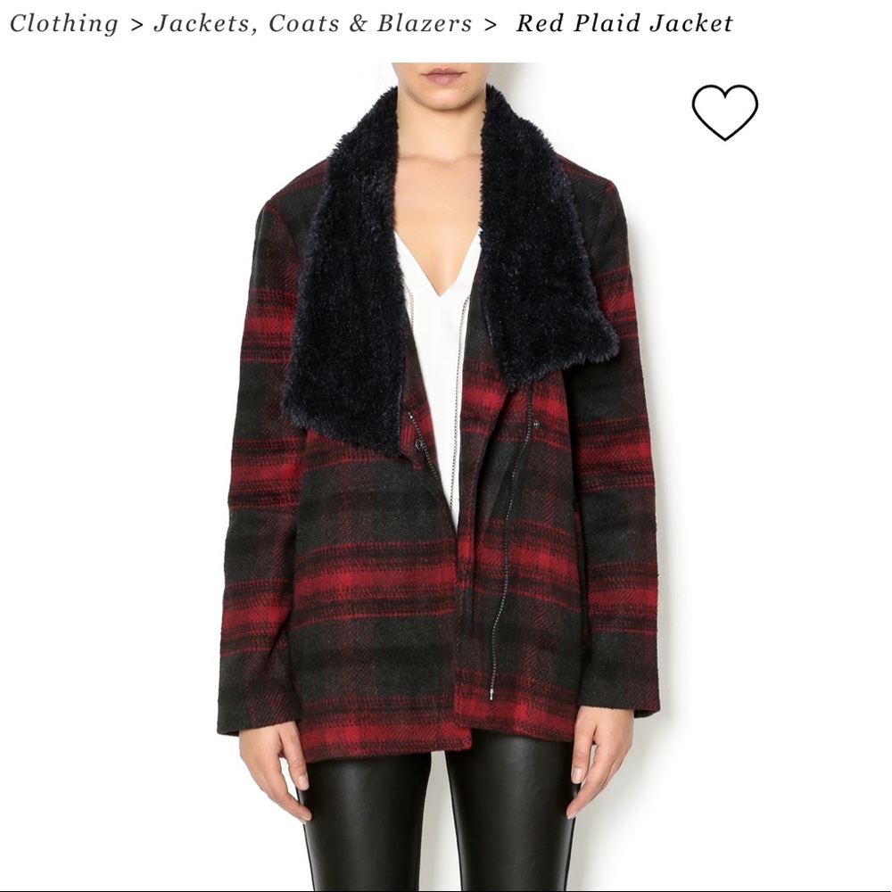 BB Dakota Red black buffalo Plaid shearling collar punk zip Jacket